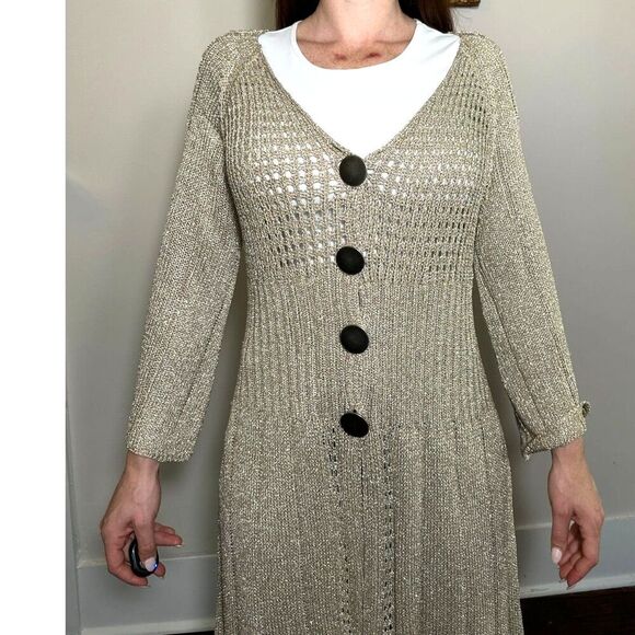 Gold Boho Button Up Sweater Size L - Picture 2 of 4